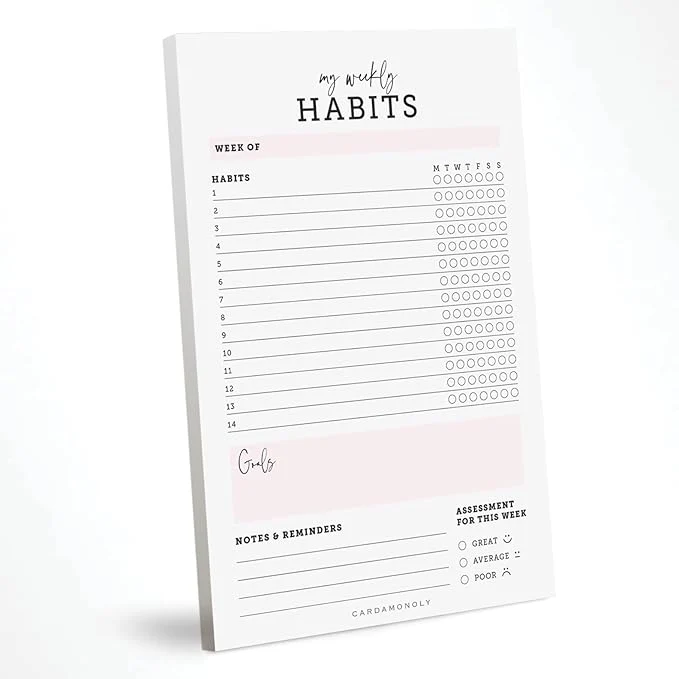 World-Class CARDAMONOLY Habit Tracker Notepad in Black and Light Pink- 50 Page Tear Off High-Grade