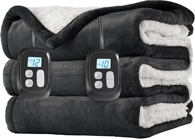 Advanced LaffyLo Electric Heated Blanket Queen Size 84 x 90 Dual Control Fast Heating Green