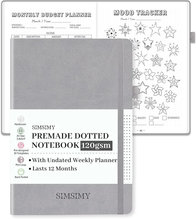 Soft Dotted Journal Notebook with Premade Bullet Templates Pre-made Dot Grid Verified