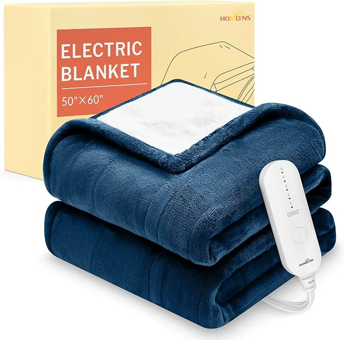 Long-Lasting HOMLYNS LuxeHeat Heated Blanket Electric Blanket Soft Flannel Sherpa Heated Breathable