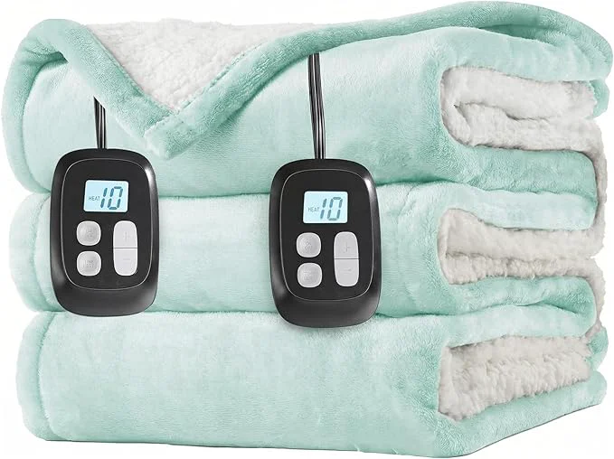 Environmentally Friendly LaffyLo Electric Heated Blanket Queen Size 84 x 90 Dual Control Fast Heating Sophisticated