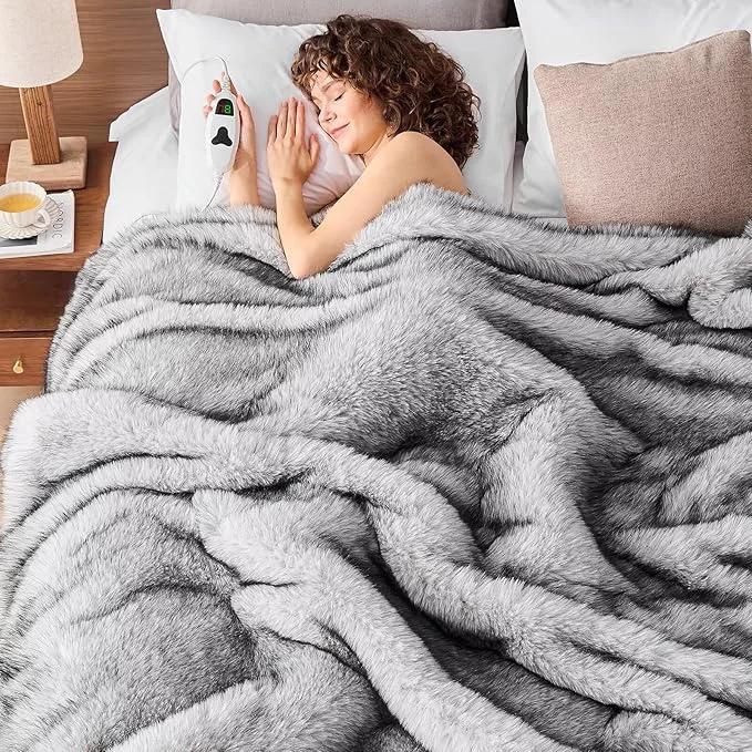 Exclusive Heated Electric Blanket Throw Octrot 50 X60 Faux Fur Heating Blanket Luxury First-Class