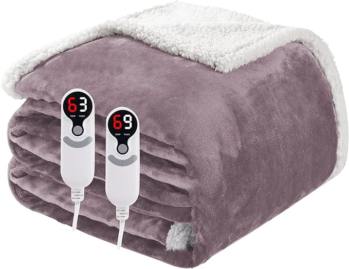 Reusable Electric Heated Blanket Queen Size 84 x90 Soft Flannel Lightweight