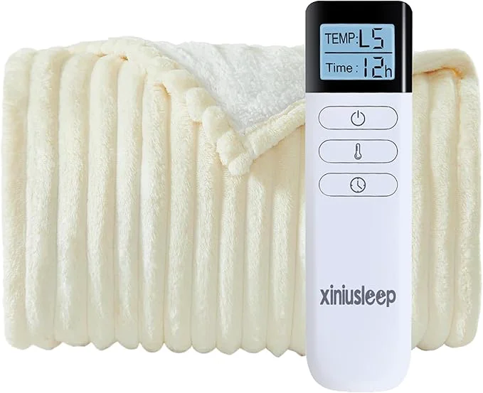 Unique Heated Blanket Electric Blanket 62 x84 Soft Flannel Sherpa Electric Throw Premium