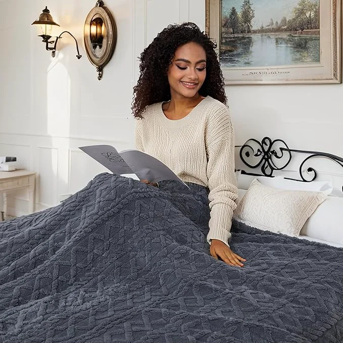 Organic Electric Heated Blanket Full Size 72 x84 Ultra Soft Sherpa Fleece 9 Heat Recyclable