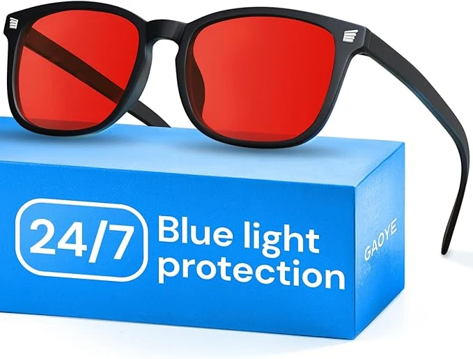 Original Gaoye Black with Red Lenses Blue Light Glasses Modern