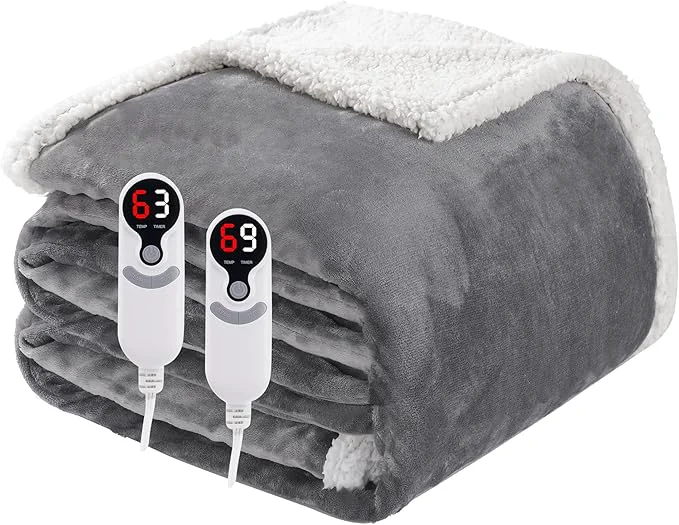 Unique Electric Heated Blanket Queen Size 84 x90 Soft Flannel Lightweight