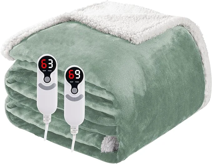 Secure Electric Heated Blanket Queen Size 84 x90 Soft Flannel Trendy