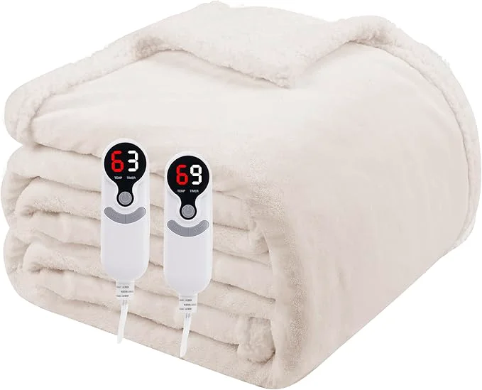 Green Electric Heated Blanket Queen Size 84 x90 Soft Flannel Sophisticated