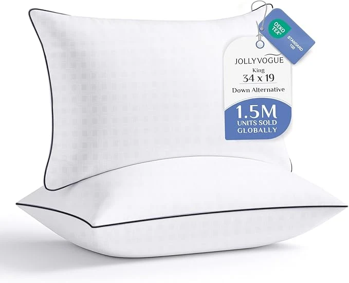 Top-Quality JOLLYVOGUE King Size Pillows Set of 2 Hotel Collection Bed Pillows Functional