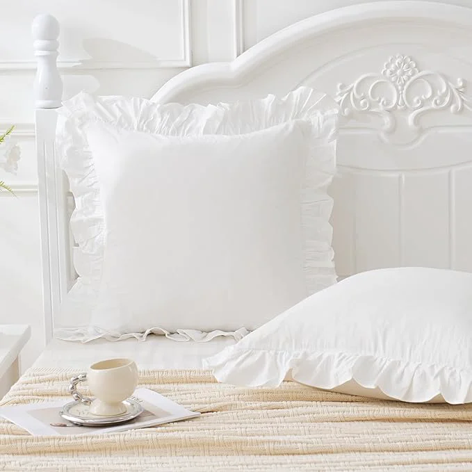 Flexible Vintage Off White Ruffle Euro Shams Shabby Farmhouse Pillow Cover Washed Fine Crafted