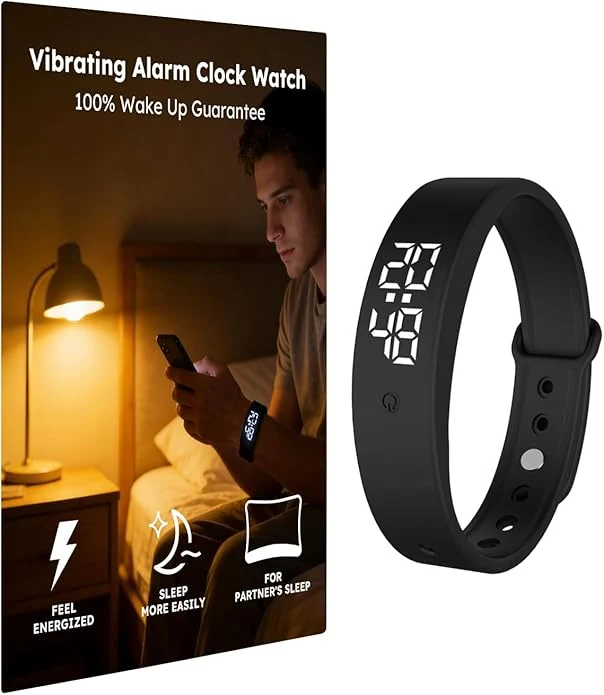Premium Vibrating Alarm Clock Watch for Heavy Sleepers Silent Wake Up Bracelet Smart Pure