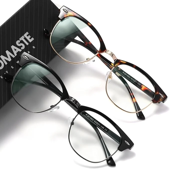 Prestigious Blue Light Blocking Glasses Vintage Half Frame UV Clear Lens Anti Eyestrain Breathable