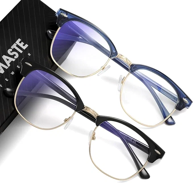 Luxury Blue Light Blocking Glasses Vintage Half Frame UV Clear Lens Anti Eyestrain Elegant