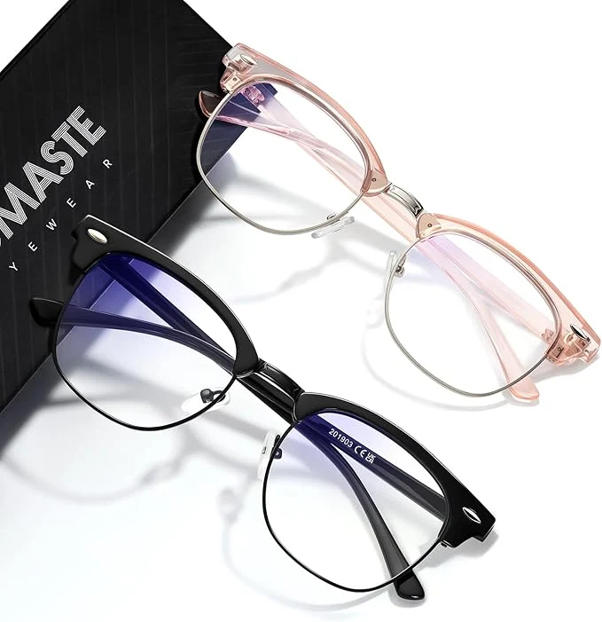 Professional Blue Light Blocking Glasses Vintage Half Frame UV Clear Lens Anti Eyestrain Optimized