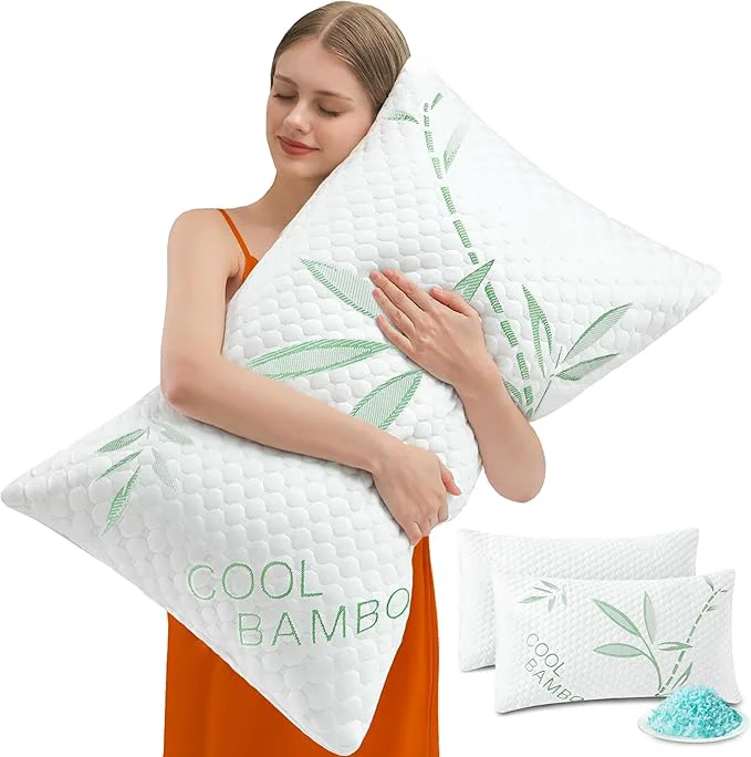 Casual Memory Foam Pillows Cooling Pillows Queen Size Set of 2 Adjustable Firm Bamboo Selected