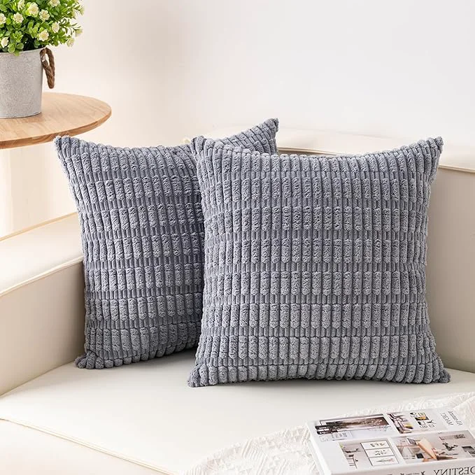 Fast Aegero Pack of 2 Corduroy Decorative Throw Pillow Covers 16x16 Inch Soft Modern