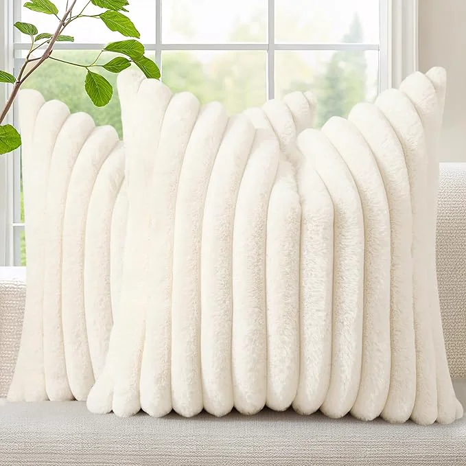 Verified decorUhome Summer Cozy Faux Fur Throw Pillow Covers 22x22 Set of 2 Decorative World-Class