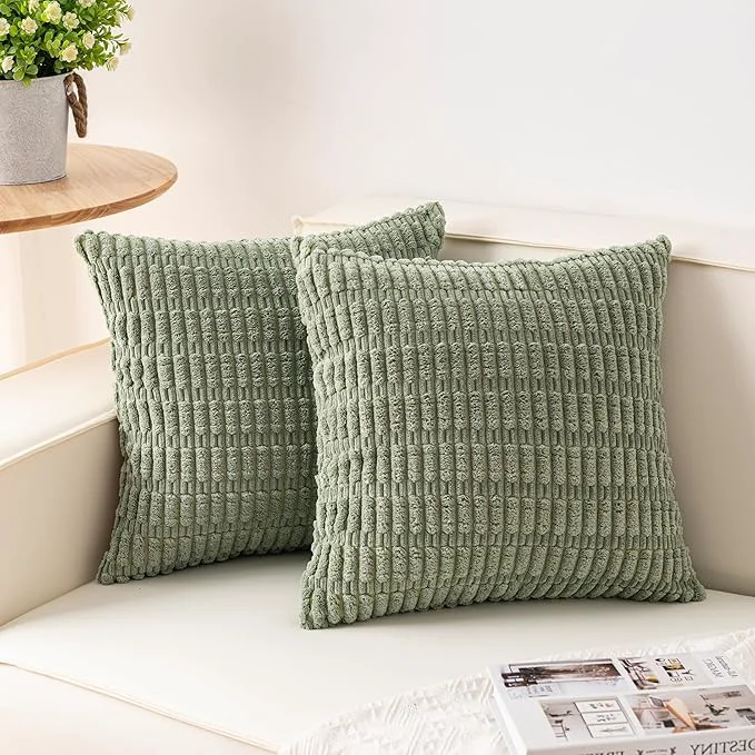 Unique Aegero Pack of 2 Corduroy Decorative Throw Pillow Covers 22x22 Inch Soft Exclusive