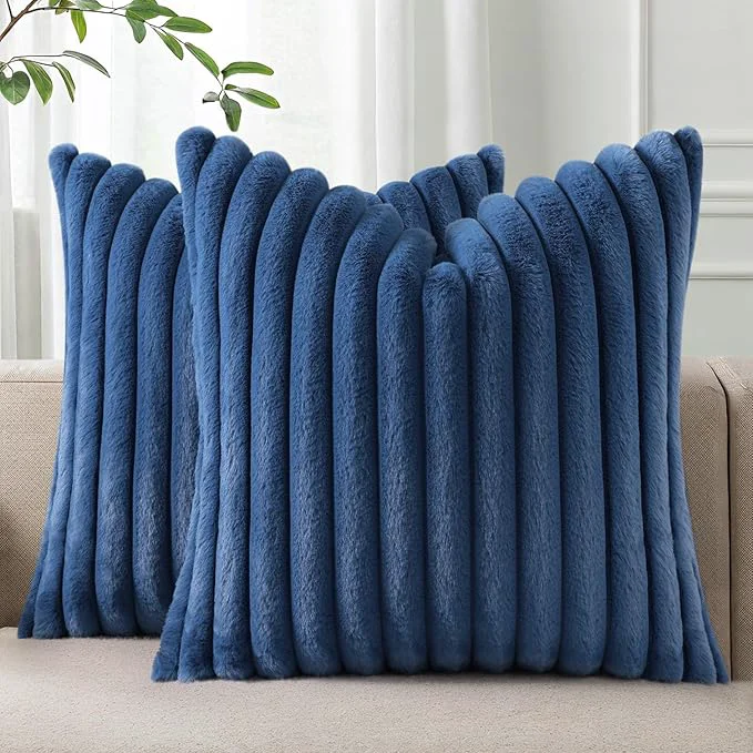 Fine Pallene Faux Fur Plush Throw Pillow Covers 26x26 Set of 2 Luxury Soft Fluffy Comfortable
