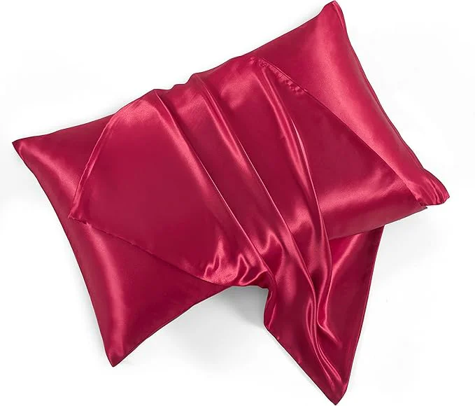 Genuine Satin Pillowcases with Zipper （20x36） King Size Pillowcases Set of 2 Wine Red Smart