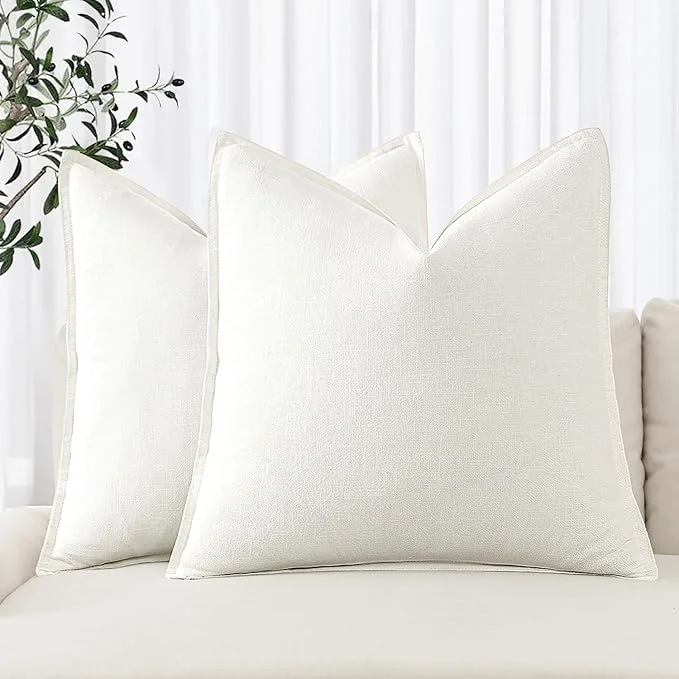 Soft MIULEE Decorative Linen Euro Sham Pillow Covers 22x22 Inch Cream White Boho Original Design
