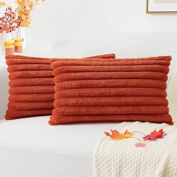 Professional Pallene Faux Fur Plush Fall Throw Pillow Covers 12x20 Set of 2 Luxury Soft Elite