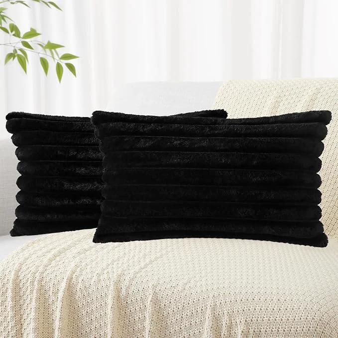 Sustainable decorUhome Cozy Faux Fur Throw Pillow Covers 12x20 Set of 2 Decorative Soft Specialty