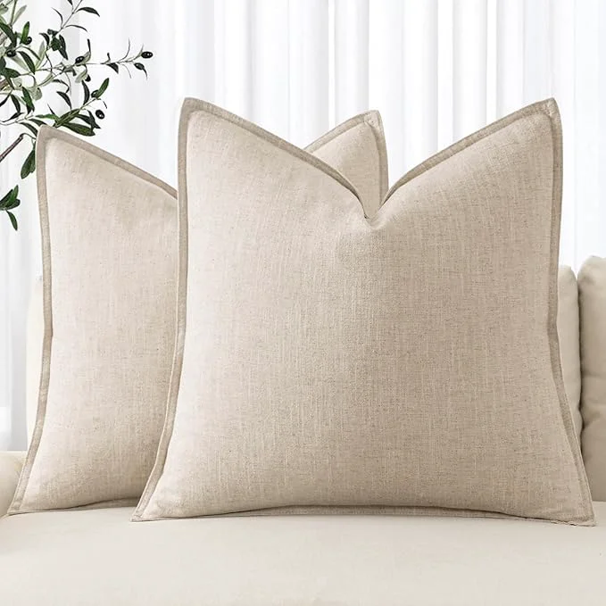 Specialty MIULEE Decorative Linen Euro Sham Pillow Covers 22x22 Inch Natural Beige Boho Selected