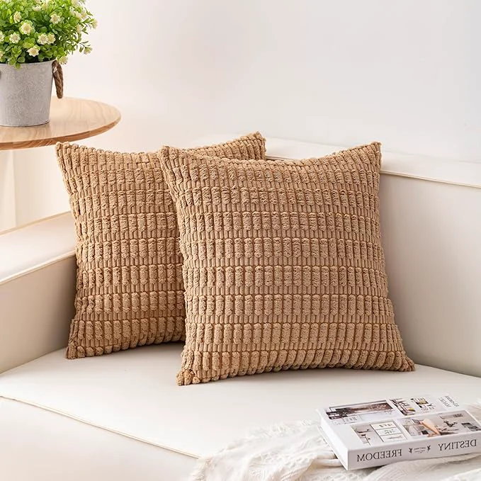 Top-Quality Aegero Pack of 2 Corduroy Decorative Throw Pillow Covers 20x20 InchSoft Striped High-Quality