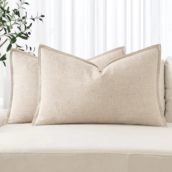 High-Grade MIULEE Decorative Linen Lumbar Pillow Covers 12x20 Inch Natural Beige Boho Practical