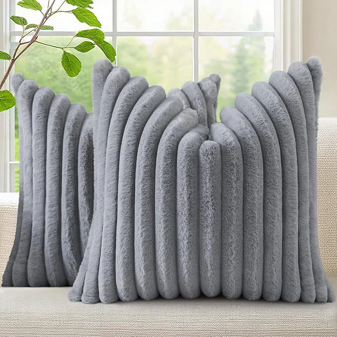 Eco-Friendly decorUhome Cozy Faux Fur Throw Pillow Covers 18x18 Set of 2 Decorative Soft