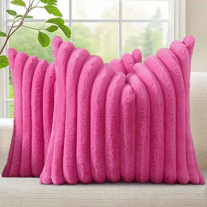 Traditional decorUhome Summer Cozy Faux Fur Throw Pillow Covers 24x24 Set of 2 Decorative Premium
