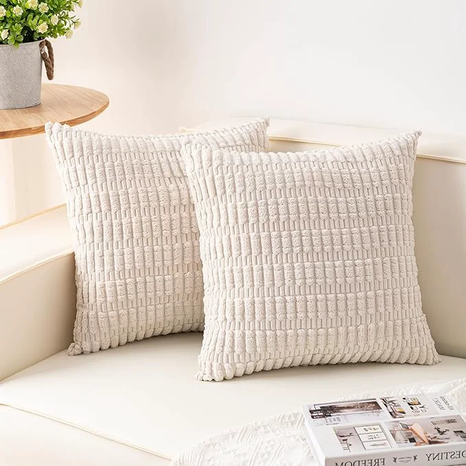 Sophisticated Aegero Pack of 2 Corduroy Decorative Throw Pillow Covers 26x26 InchSoft Striped Easy-to-Use