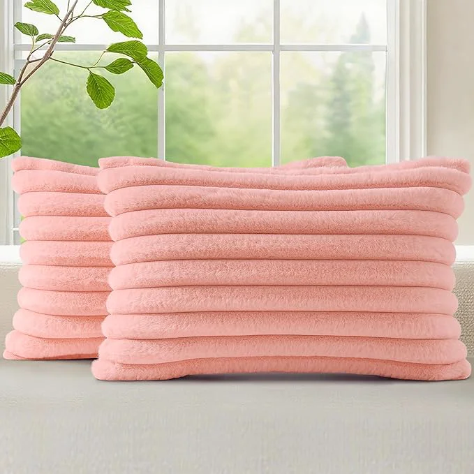 Practical decorUhome Summer Cozy Faux Fur Throw Pillow Covers 12x20 Set of 2 Decorative Official