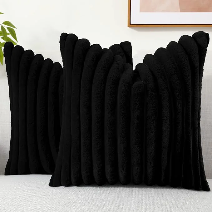Traditional decorUhome Cozy Faux Fur Throw Pillow Covers 26x26 Set of 2 Decorative Soft Long-Lasting