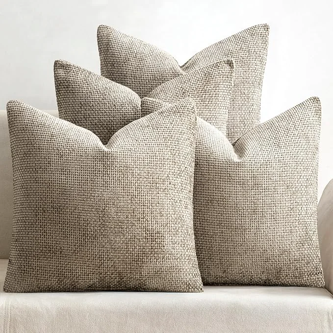 World-Class MIULEE Pack of 4 Couch Throw Pillow Covers 20x20 Inch Khaki Soft Decorative Casual