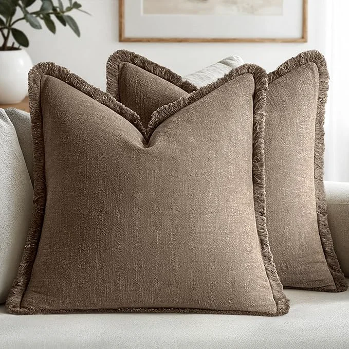 Reusable MIULEE Decorative Throw Pillow Covers Neutral Linen Fringe Throw Pillows Euro Efficient