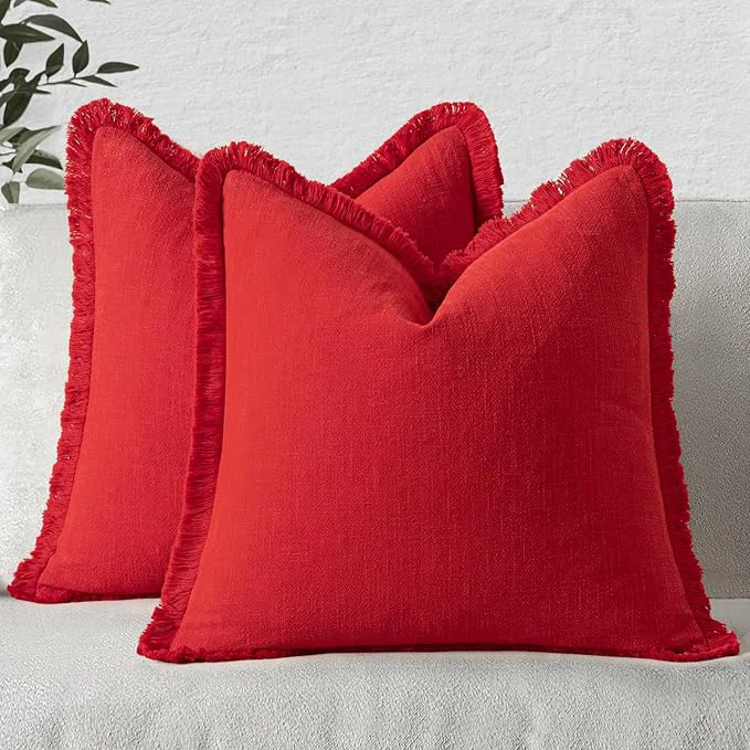 User-Friendly MIULEE Decorative Throw Pillow Covers Neutral Linen Fringe Throw Pillows Set of Sophisticated