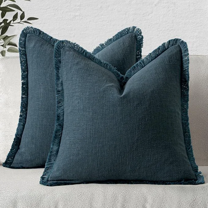Excellent MIULEE Decorative Throw Pillow Covers Neutral Linen Fringe Throw Pillows Euro First-Class