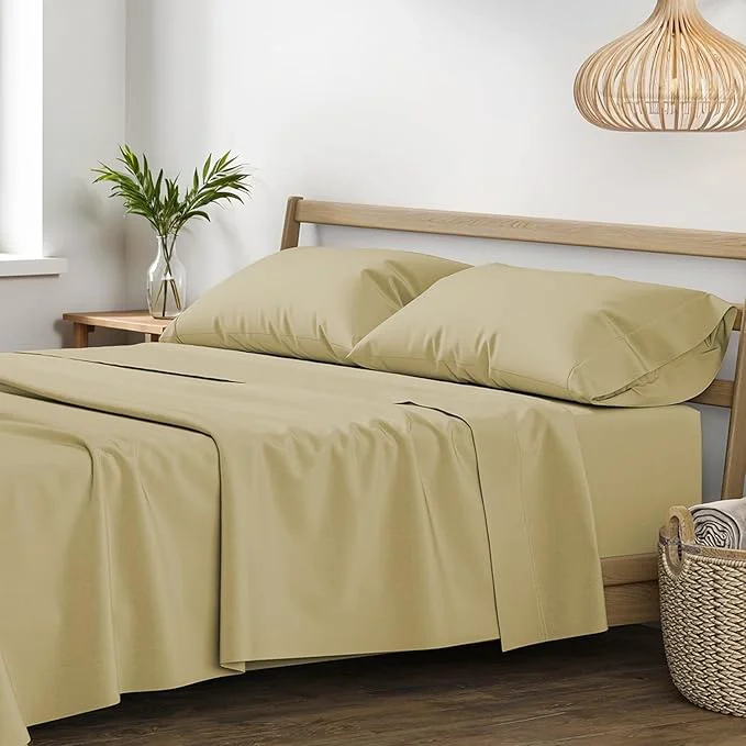 Green XOOX Linen Egyptian Cotton Queen Sheet Set Premium Material