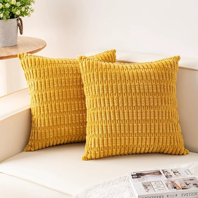 Green Aegero Pack of 2 Corduroy Decorative Throw Pillow Covers 22x22 Inch Soft Clean