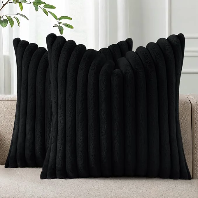 Elite Pallene Faux Fur Plush Throw Pillow Covers 24x24 Set of 2 Luxury Soft Fluffy Original