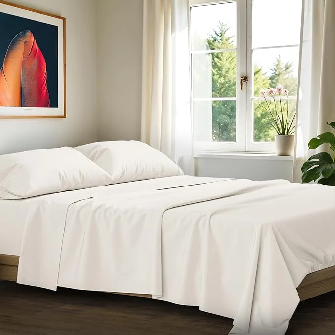 Contemporary Egyptian Cotton Queen Size Sheets Set Reusable