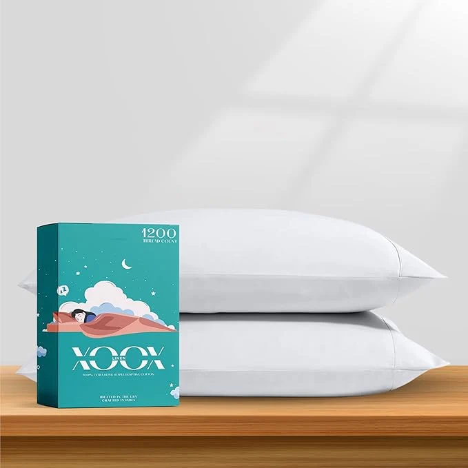 Genuine XOOX Linen Egyptian Cotton Queen Pillow Cases Set of 2 Expertly Made