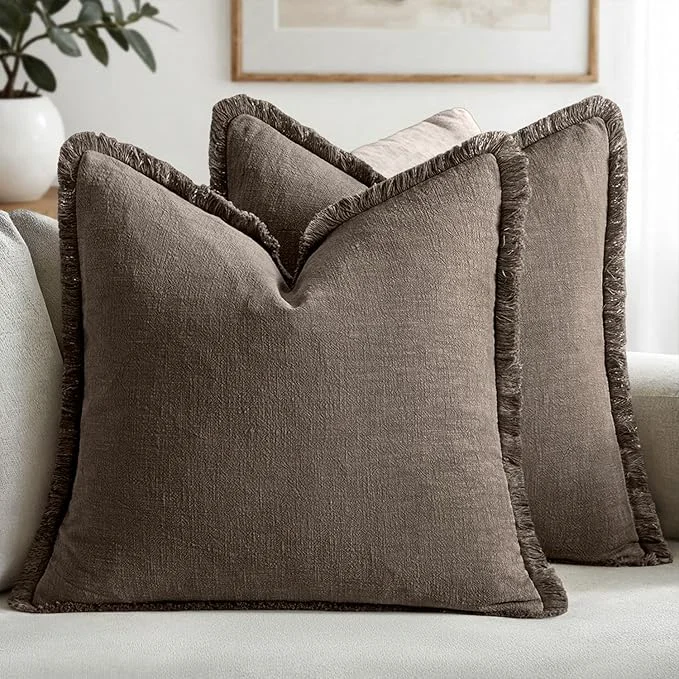 Effective MIULEE Decorative Throw Pillow Covers Neutral Linen Fringe Throw Pillows Euro Quality
