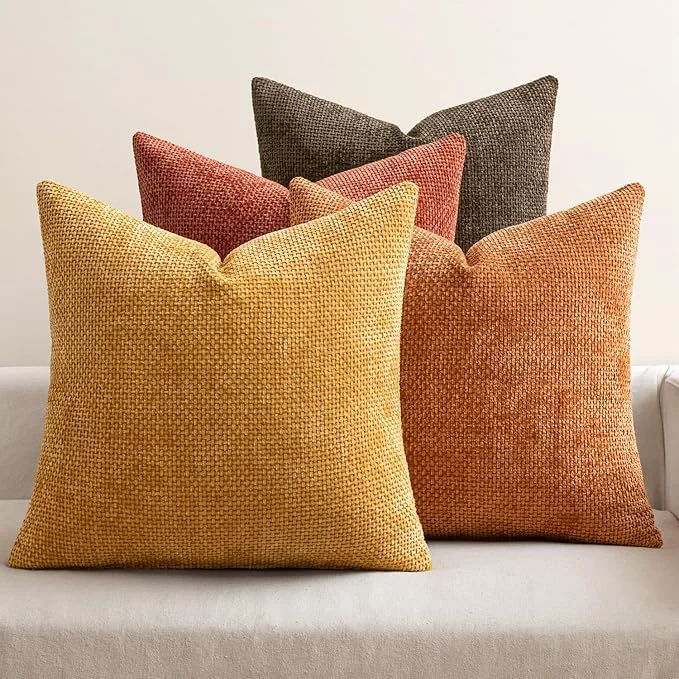 Solid MIULEE Pack of 4 Orange Yellow Couch Throw Pillow Covers 20x20 Inch Halloween Smooth