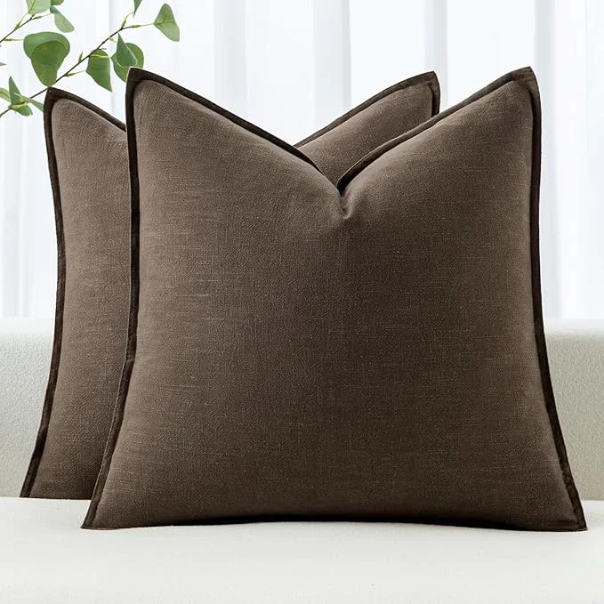 Organic MIULEE Decorative Linen Euro Sham Pillow Covers 24x24 Dark Coffee Chocolate Smooth