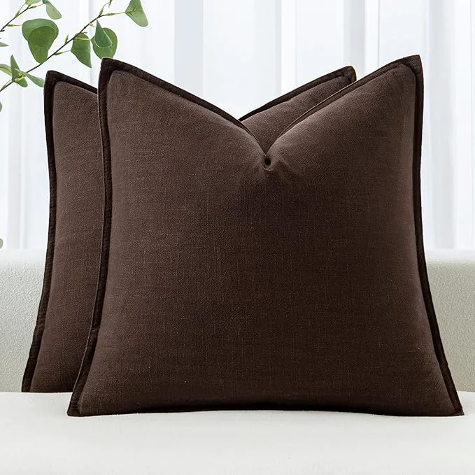 Official MIULEE Decorative Linen Euro Sham Pillow Covers 24x24 Dark Brown Boho Farmhouse Responsible