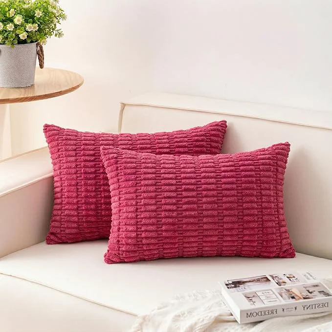 Detailed Aegero Pack of 2 Corduroy Decorative Throw Pillow Covers 12x20 Inch Soft Eco-Friendly